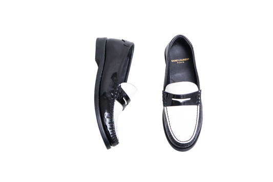 YSL LE LOAFER PATENT LEATHER LOAFERS B&W - 34 BR