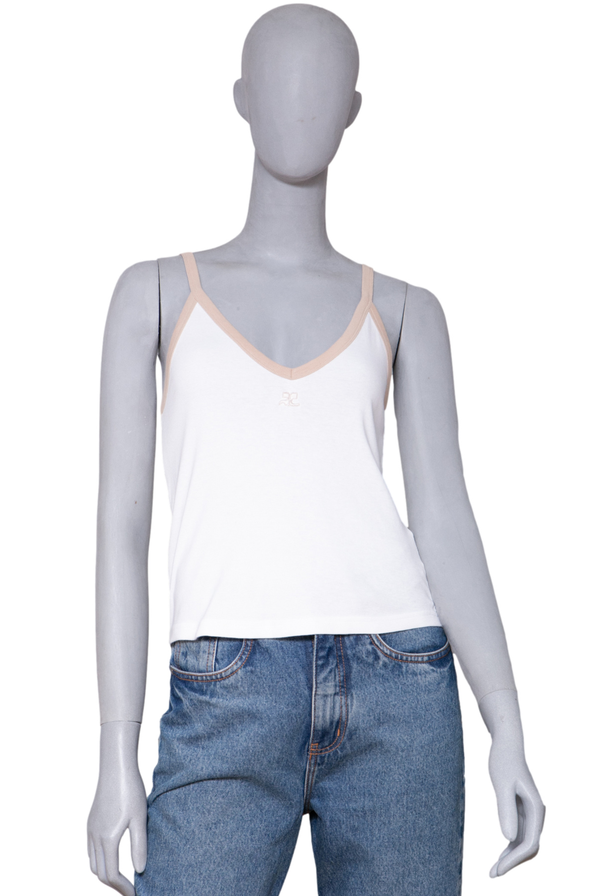 COURRÈGES US COTTON TANK TOP WHITE & BEIGE
