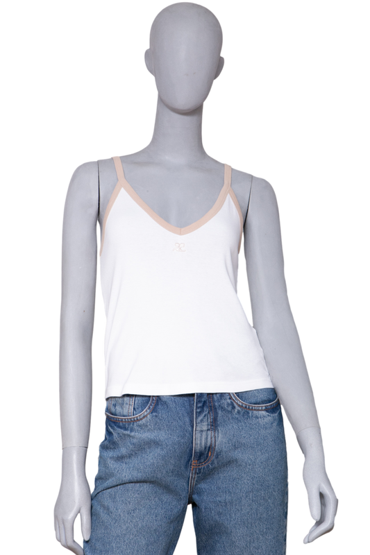 COURRÈGES US COTTON TANK TOP WHITE & BEIGE