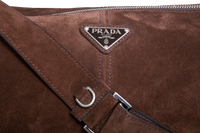PRADA SUEDE SHOULDER BAG DARK BROWN