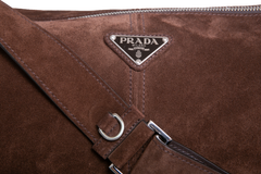 PRADA SUEDE SHOULDER BAG DARK BROWN