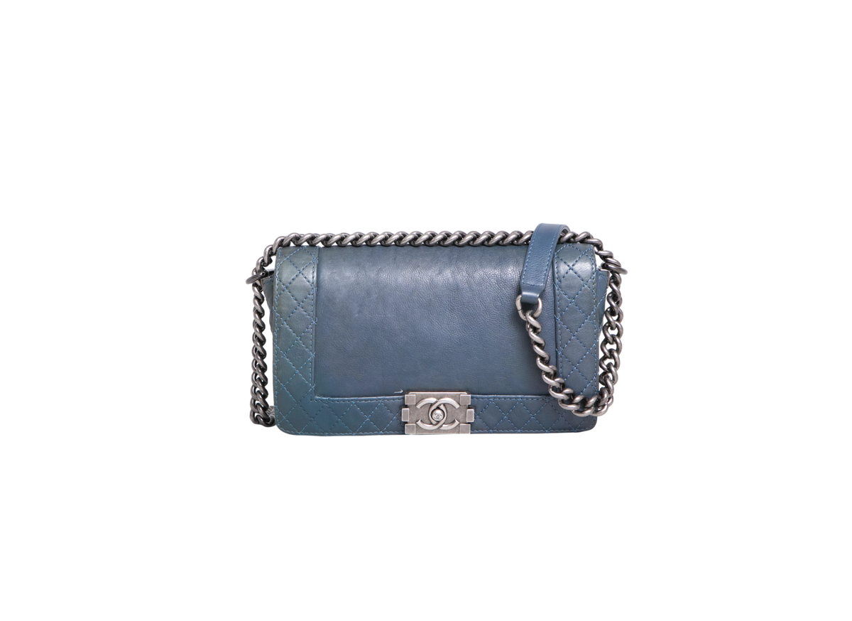 CHANEL BOY SHOULDER BAG LAMBSKIN BLUE
