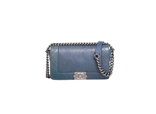 CHANEL BOY SHOULDER BAG LAMBSKIN BLUE