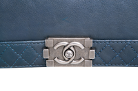 CHANEL BOY SHOULDER BAG LAMBSKIN BLUE
