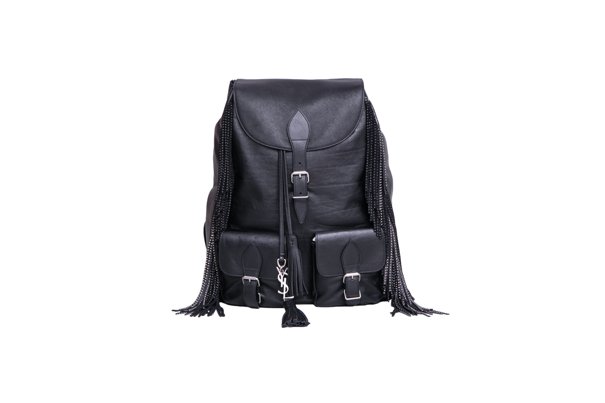 YSL FESTIVAL BACKPACK FRINGE LEATHER BLACK