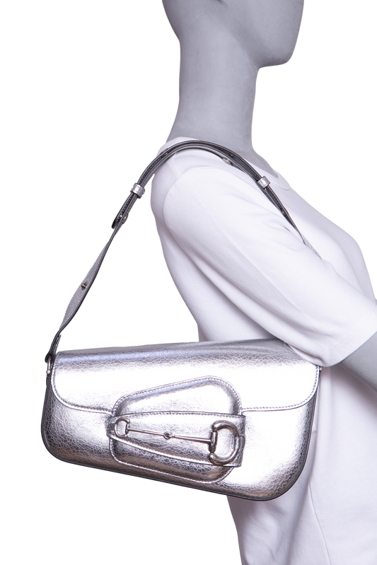 GUCCI HORSEBIT ASYMMETRIC SMALL METALLIC SILVER