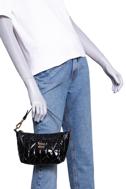 MIU MIU SPIRIT CIRÉ QUILTED PATENT BLACK