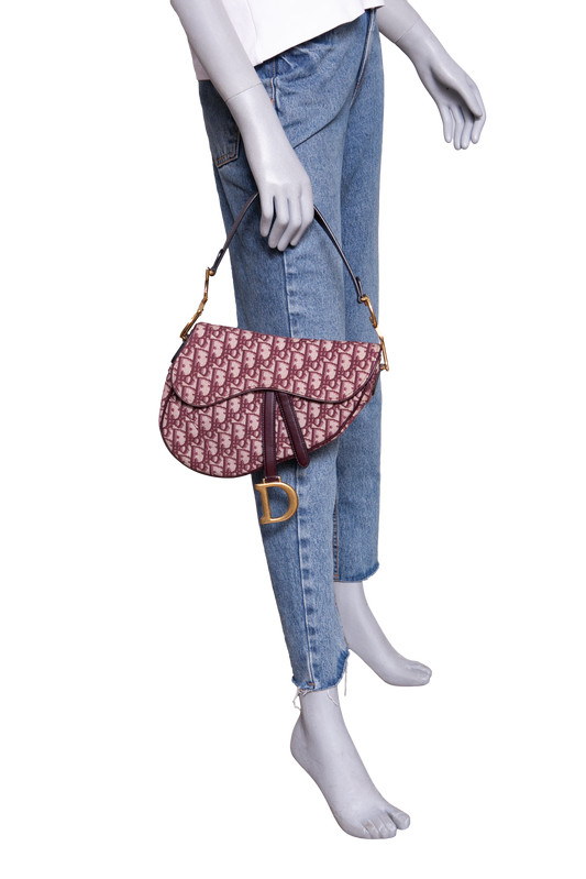 DIOR SADDLE OBLIQUE MEDIUM CANVAS WINE