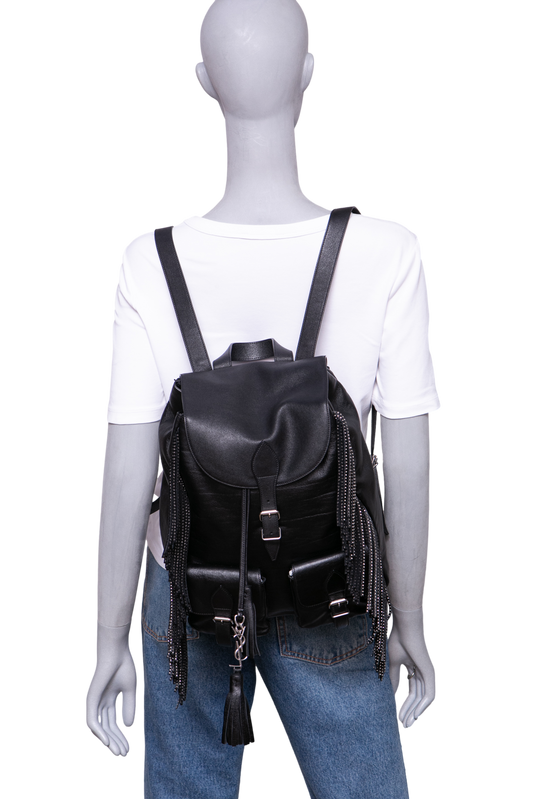 YSL FESTIVAL BACKPACK FRINGE LEATHER BLACK