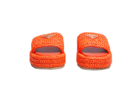 PRADA SANDAL FLAT PLATFORM IN RAFFIA ORANGE