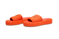 PRADA SANDAL FLAT PLATFORM IN RAFFIA ORANGE