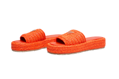 PRADA SANDAL FLAT PLATFORM IN RAFFIA ORANGE