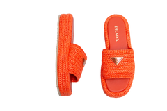 PRADA SANDAL FLAT PLATFORM IN RAFFIA ORANGE