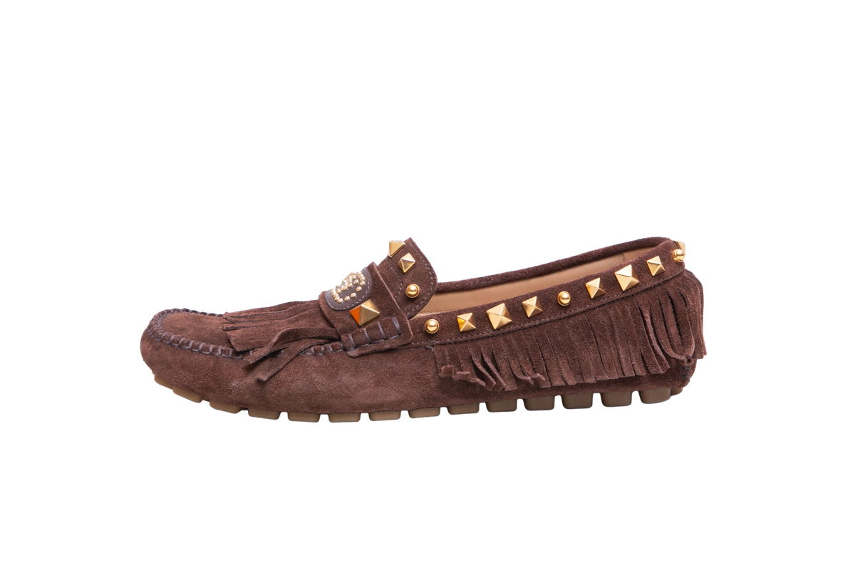 VALENTINO FASTAWAY DRIVER LOAFER IN CRUST LEATHER BROWN
