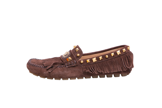 VALENTINO FASTAWAY DRIVER LOAFER IN CRUST LEATHER BROWN