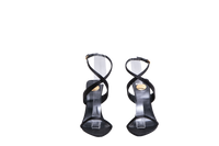 YSL SALOMÉ 110 CRÊPE SATIN WEDGE SANDALS BLACK/GOLD