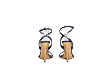 YSL SALOMÉ 110 CRÊPE SATIN WEDGE SANDALS BLACK/GOLD