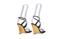 YSL SALOMÉ 110 CRÊPE SATIN WEDGE SANDALS BLACK/GOLD