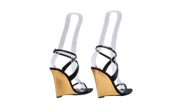 YSL SALOMÉ 110 CRÊPE SATIN WEDGE SANDALS BLACK/GOLD