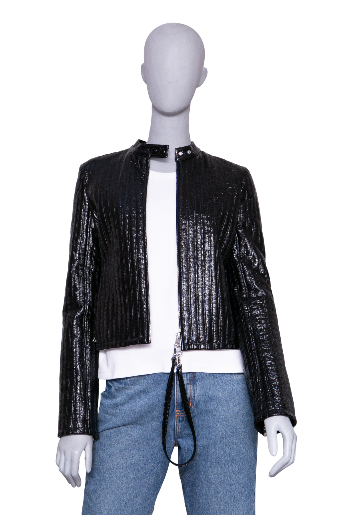COURRÈGES CITY STRIPED VINYL BIKER BLACK