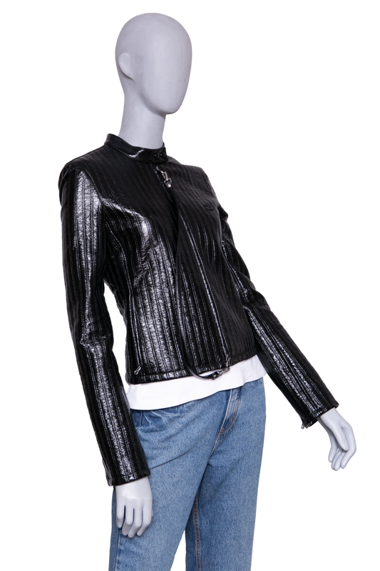 COURRÈGES CITY STRIPED VINYL BIKER BLACK