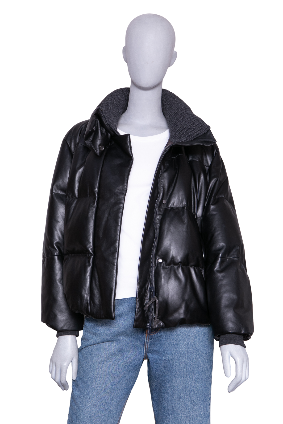 BRUNELLO CUCINELLI JACKET PUFFER LEATHER BLACK
