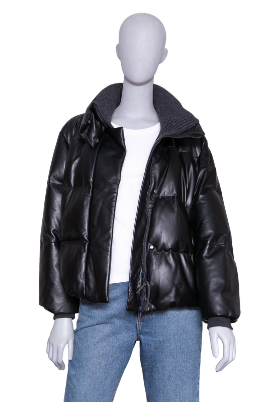 BRUNELLO CUCINELLI JACKET PUFFER LEATHER BLACK