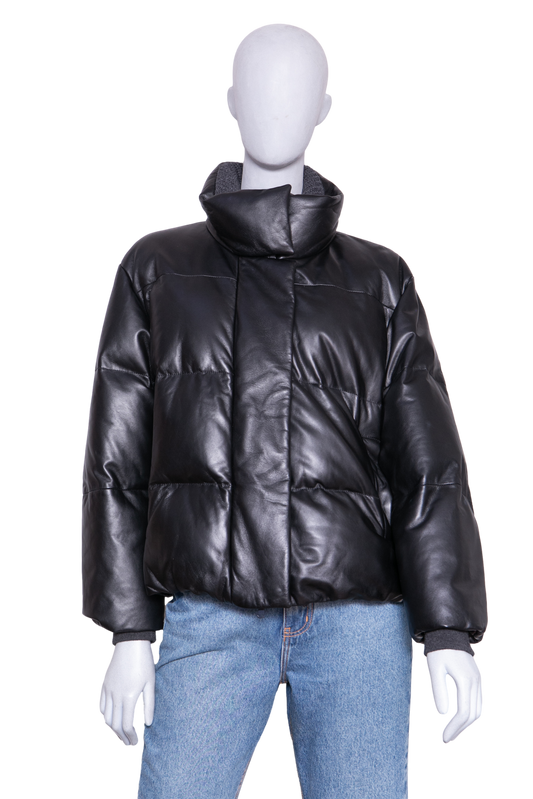 BRUNELLO CUCINELLI JACKET PUFFER LEATHER BLACK