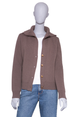 BOTTEGA VENETA BROWN COMPACT WOOL CARDIGAN GOLD HDWR
