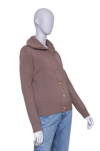 BOTTEGA VENETA BROWN COMPACT WOOL CARDIGAN GOLD HDWR