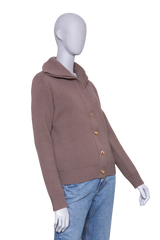 BOTTEGA VENETA BROWN COMPACT WOOL CARDIGAN GOLD HDWR