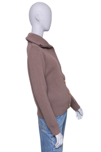 BOTTEGA VENETA BROWN COMPACT WOOL CARDIGAN GOLD HDWR