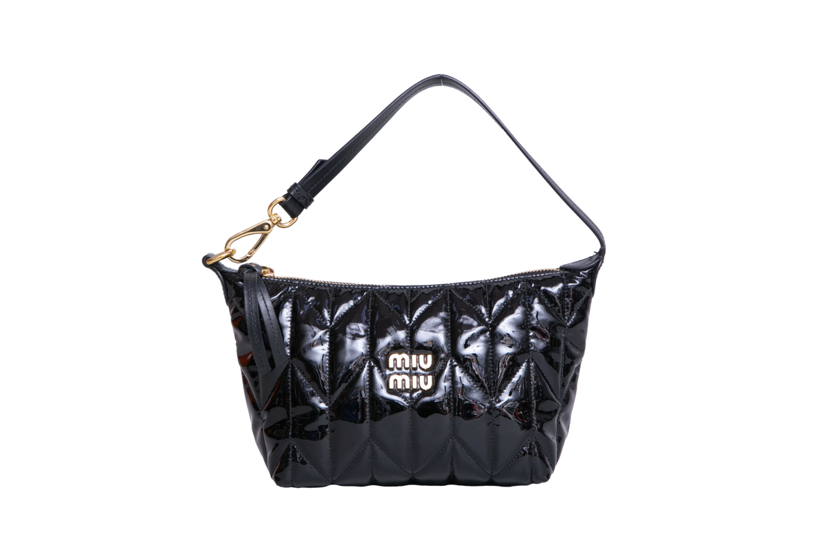 MIU MIU SPIRIT CIRÉ QUILTED PATENT BLACK