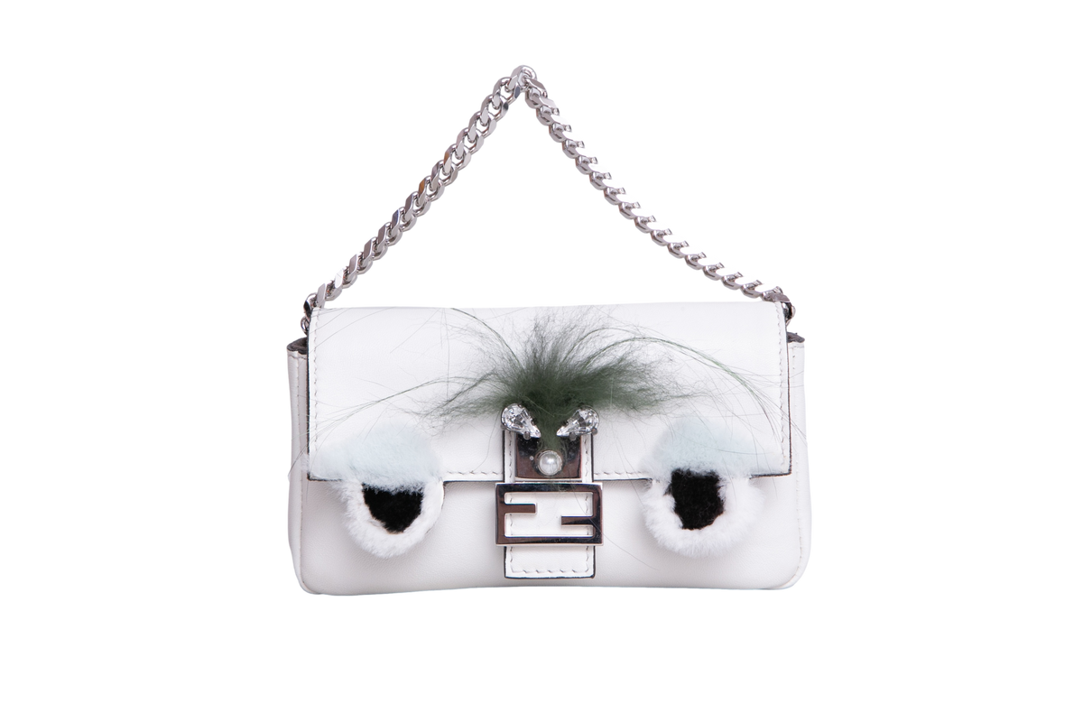 FENDI BAGUETTE MICRO MONSTER LEATHER WHITE
