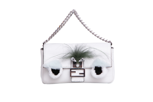 FENDI BAGUETTE MICRO MONSTER LEATHER WHITE