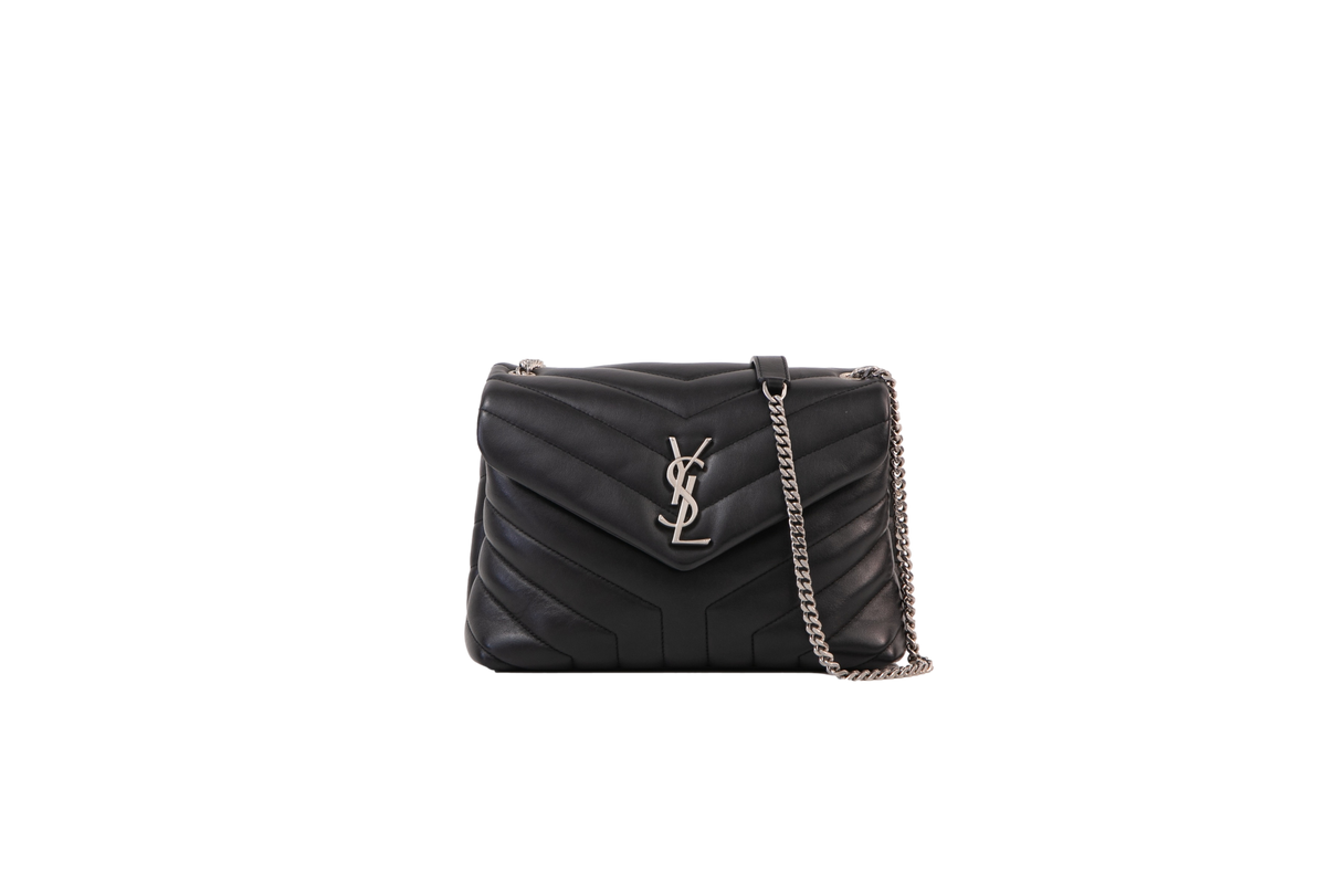 YSL LOULOU CHEVRON BLACK HARDWARE SILVER