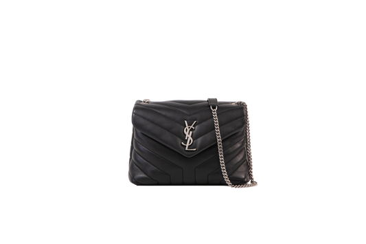 YSL LOULOU CHEVRON BLACK HARDWARE SILVER