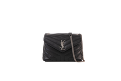 YSL LOULOU CHEVRON BLACK HARDWARE SILVER