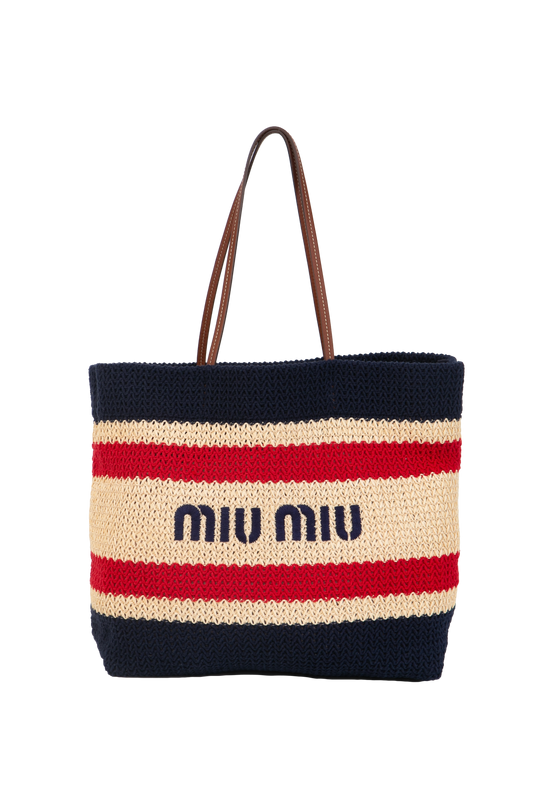 MIU MIU STRIPES WOVEN FABRIC TOTE