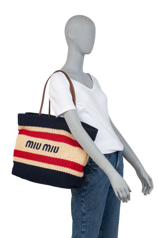 MIU MIU STRIPES WOVEN FABRIC TOTE