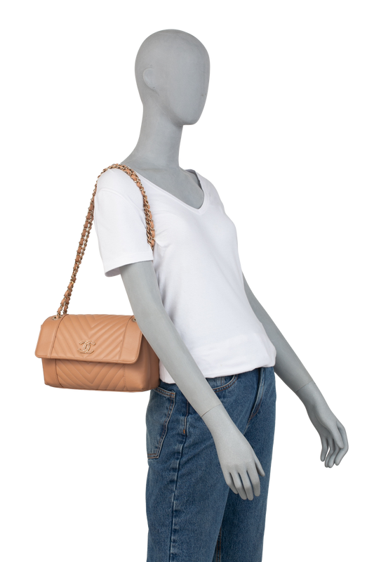 CHANEL MEDIUM DAILY CHEVRON FLAP BEIGE