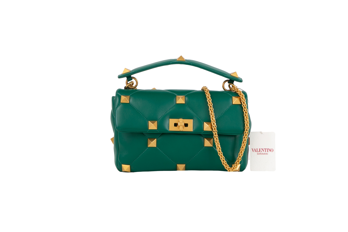 VALENTINO ROMAN STUD LARGE GREEN NAPPA