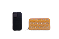 PRADA WALLET CONTINENTAL STUDDED ZIP AROUND CAMEL