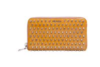 PRADA WALLET CONTINENTAL STUDDED ZIP AROUND CAMEL