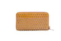 PRADA WALLET CONTINENTAL STUDDED ZIP AROUND CAMEL