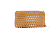 PRADA WALLET CONTINENTAL STUDDED ZIP AROUND CAMEL