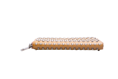 PRADA WALLET CONTINENTAL STUDDED ZIP AROUND CAMEL