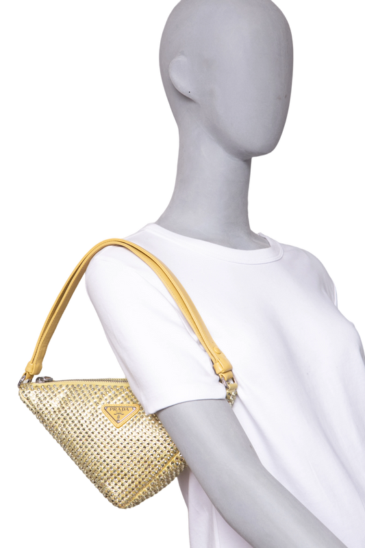 PRADA TRIANGLE YELLOW SATIN RHINESTONE STUDDED