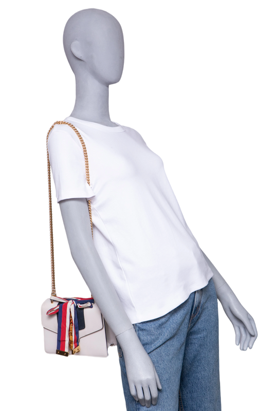 GUCCI SYLVIE SMALL WEB LEATHER WHITE