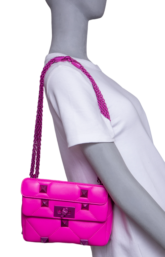 VALENTINO ROMAN STUD SMALL TOP HANDLE PINK